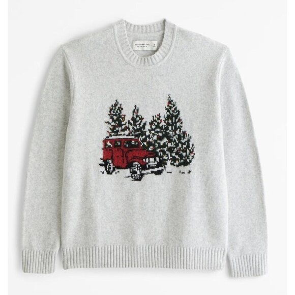 Abercrombie & Fitch Unisex Soft AF Holiday Sweater Size Large Bronco Pine Trees - Picture 3 of 13